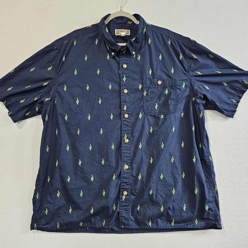 Duluth Trading Company Navy Blue Cactus‎ Button Down Short Sleeve Shirt Size 2XL